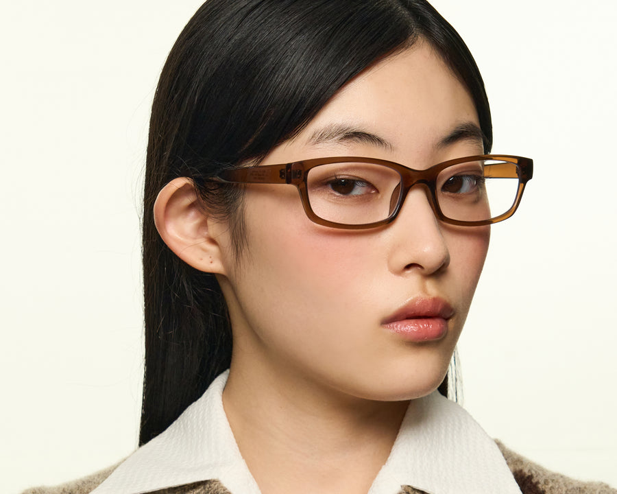 men Han Eyeglasses rectangle Brown recycled polyester