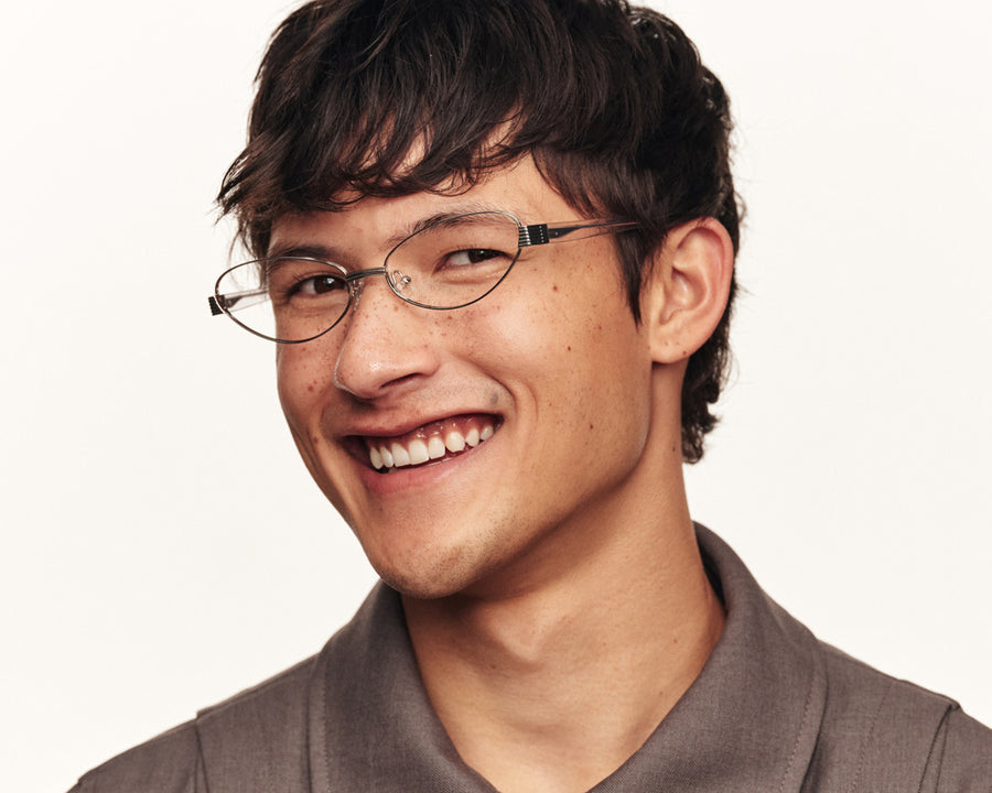 men Kitty Eyeglasses cateye silver metal