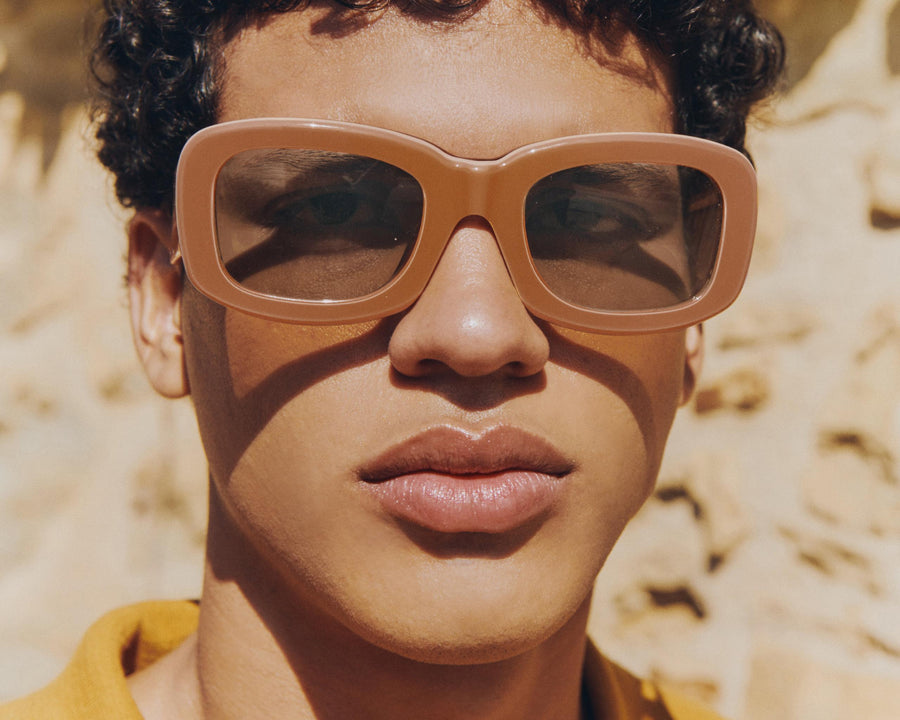 men Liv Sunglasses square orange acetate