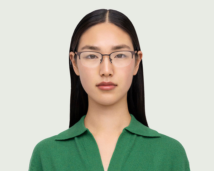 women Alber Eyeglasses browline brown metal