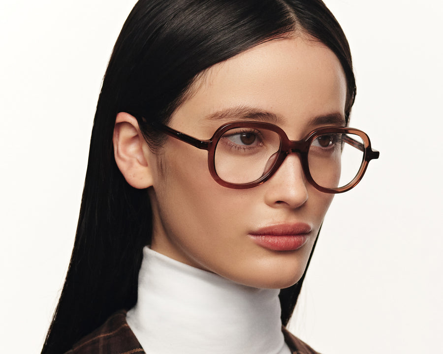 women Apollo Eyeglasses round brown acetate