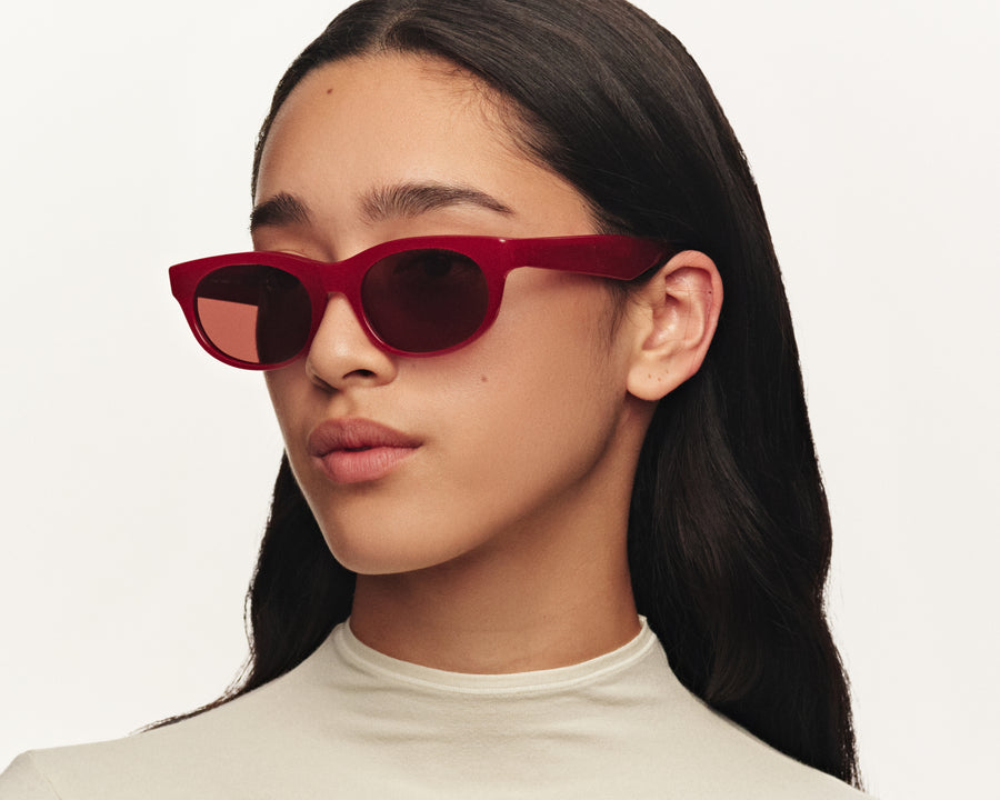 women Beau Sunglasses round red acetate