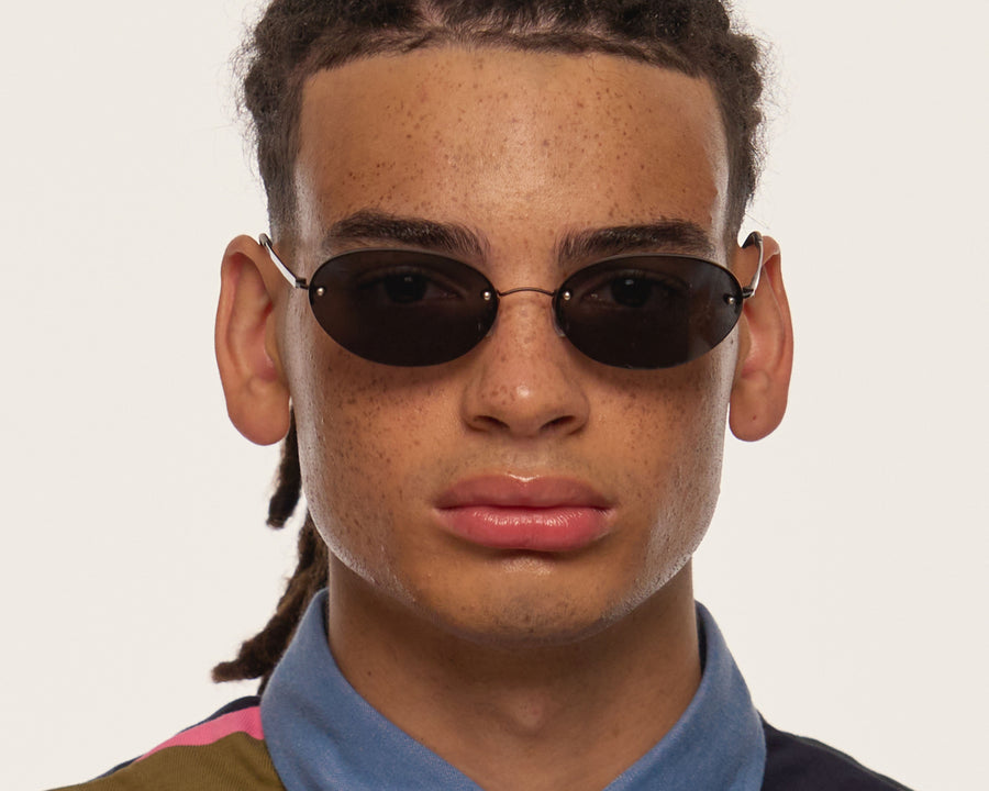 men Coco Sunglasses oval black metal