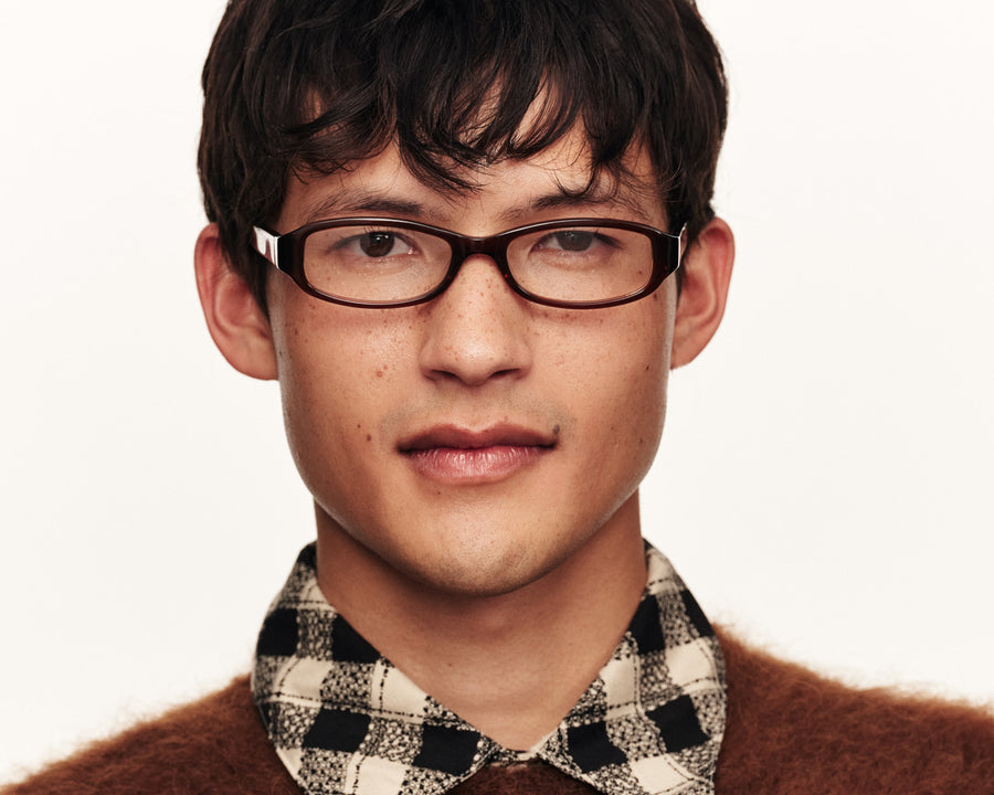 men Lucy Eyeglasses rectangle brown acetate