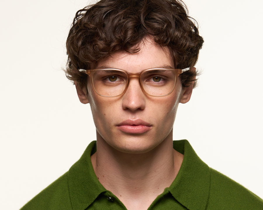 men Red Eyeglasses square Brown acetate