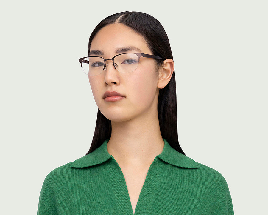women Alber Eyeglasses browline brown metal