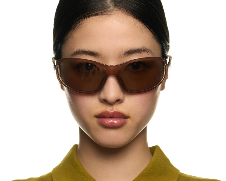 women Div Sunglasses Rectangle Brown recycled polyester