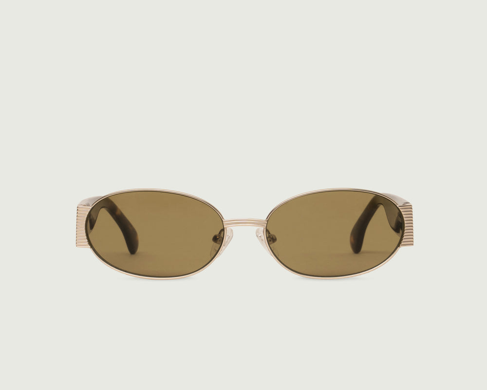 White Gold Chartreuse::Moya Sunglasses oval Gold metal front
