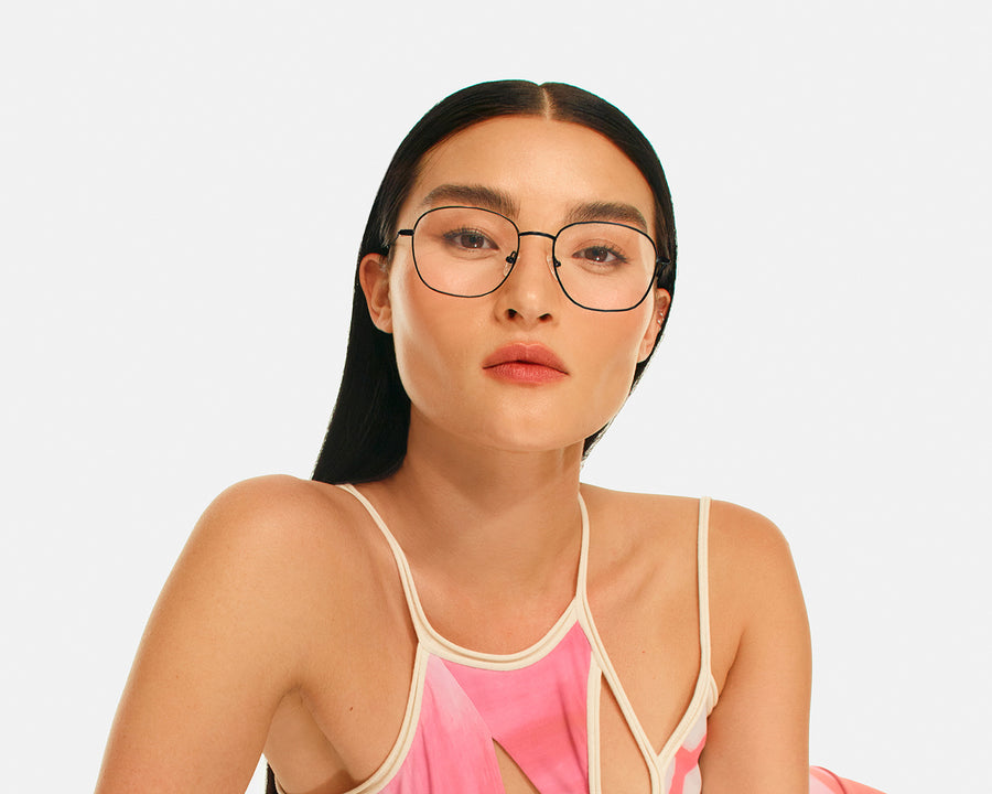 women Roosevelt Wide Eyeglasses square black metal (6625221279798)